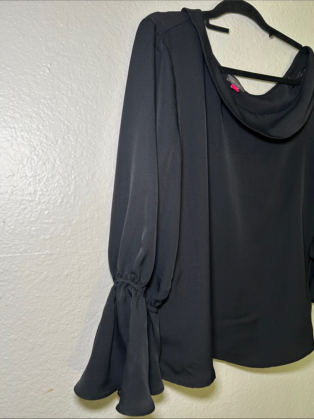Vince Camuto Black Long-Sleeve Blouse with Draped Collar - Picture 3 of 7